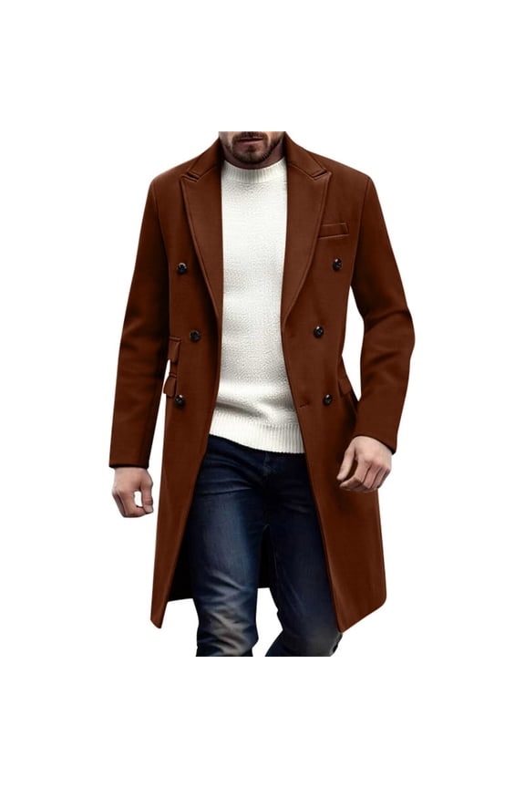 Men's Casual Trench Coat Double Breasted Trench Coat Wool Blend Notched Lapel Collar Pea Coats Fashion Casual Winter Jackets Bussiness Office Workwear Pea Coat Wih Pockets