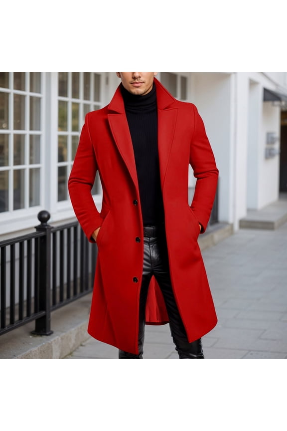 Men's Casual Trench Coat Slim Fit Notched Collar Long J Single Peacoat (Red XXXS)