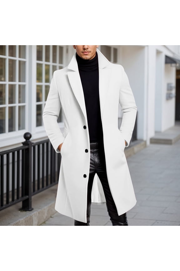 Men's Casual Trench Coat Slim Fit Notched Collar Long J Single Peacoat (White XXL)
