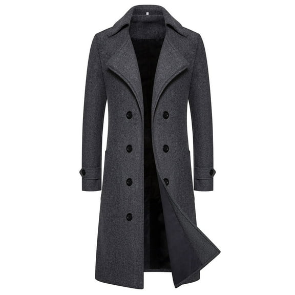 Men's Casual Trench Coat Slim Fit Notched Collar Long Jacket Overcoat Oversized Casual Windbreaker Jackets Peacoat with Pockets, GY1, Size M