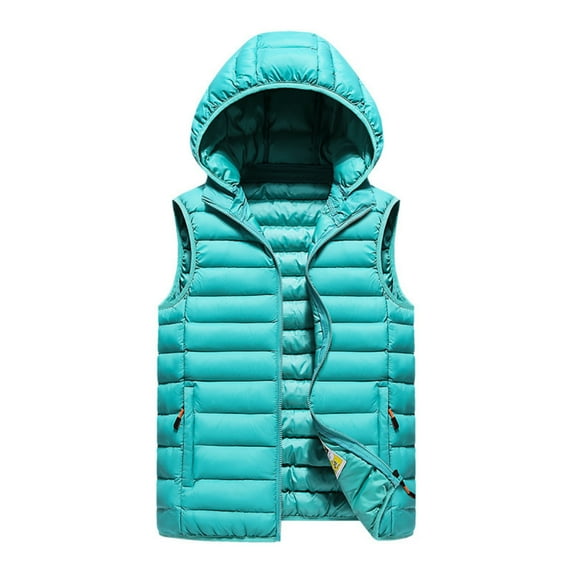 Men's Casual Trendy Rib Pattern Sleeveless Cotton Vest - Hooded Solid Color Slim-fit Cotton-padded Jacket, Light Blue, Size XXXXL