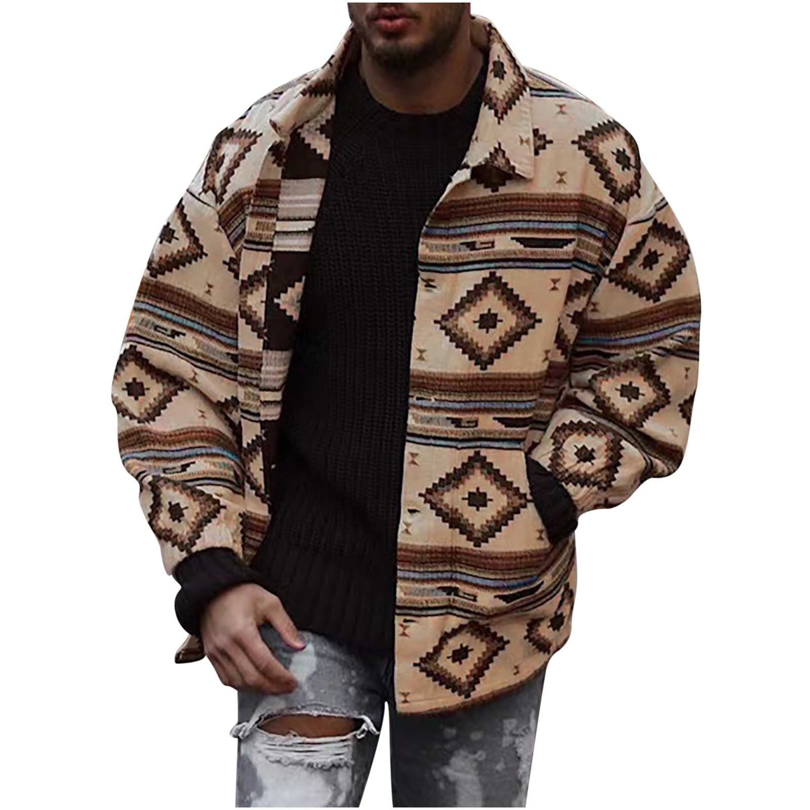 Men's Casual Tribal Aztec Pattern Jacket Button Down Long Sleeve ...