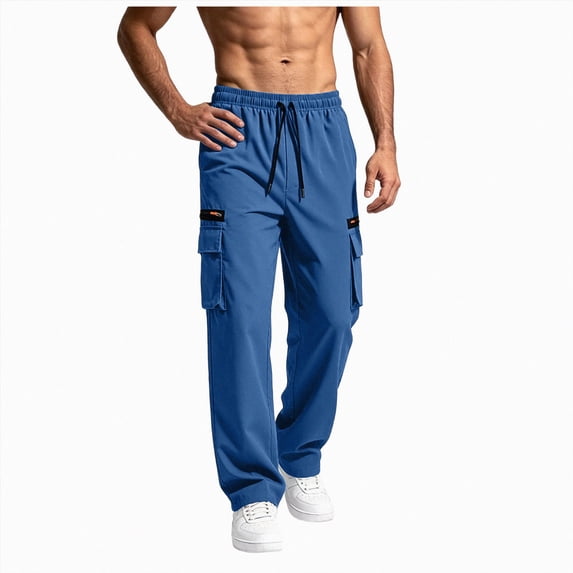 Men's Casual Trousers Men Straight Leg Multiple Pockets Pants for Daily Wear Blue,XXL