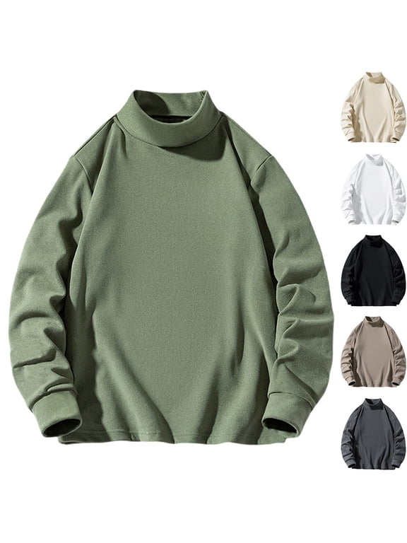 Men's Casual Turtleneck Long Sleeve Tee Shirt Tops Solid Color Crewneck Fold Over Collar Breathable Quick Dry Polyester Travel Daily Gift for Him | JASKFLY,Army Green L