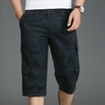 thumbnail image 1 of Men's Casual Twill Elastic Cargo Shorts Below Knee Loose Fit Multi-Pockets Capri Long Shorts 3/4 Outdoor Pants, 1 of 7