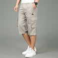 thumbnail image 1 of Men's Casual Twill Elastic Cargo Shorts Below Knee Loose Fit Multi-Pockets Capri Long Shorts, 1 of 8