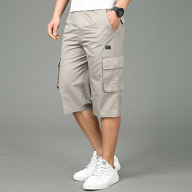 Men's Casual Twill Elastic Cargo Shorts Below Knee Loose Fit Multi
