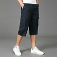 thumbnail image 1 of Men's Casual Twill Elastic Cargo Shorts Below Knee Relaxed Fit Multi-Pockets Capri Long Shorts 3/4 Outdoor Pants, 1 of 9