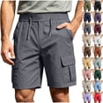 thumbnail image 1 of Men's Casual Twill Pull on Cargo Shorts Button Zip Fly Cotton Elastic Waist Loose Fit Drawstring Work Short with Muti Pocket Dark Gray, 1 of 9