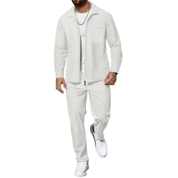 Men’s Casual Two Piece Set Long Sleeve Button Down Shirt and Drawstring Waist Pants Lightweight Checkered Print Outfit