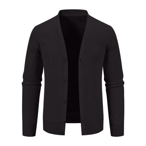 Men's Casual V-Neck Knitted Shirt Jacket, Fitted Design for Business Casual and Everyday Style in Cool Weather,Black,L