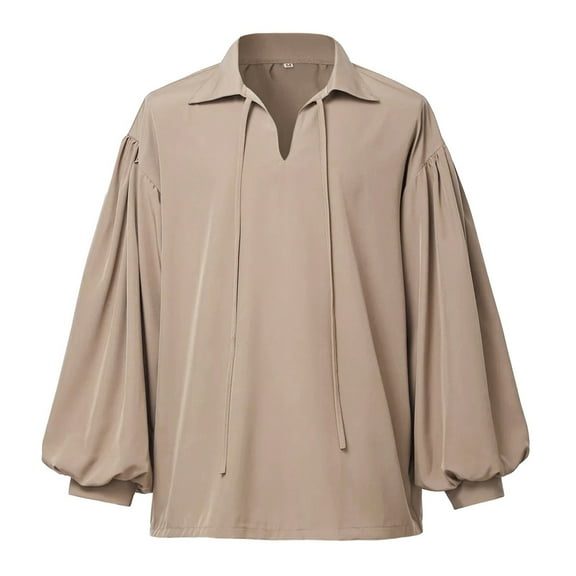 Men's Casual V Neck Loose Fit Shirt Comfortable Breathable Top For Daily Wear Outdoor Activities Drawstring Detail Men's Loose Fit Casual Fashion Shirt