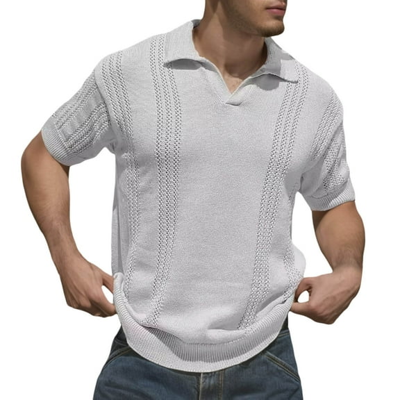Men's Casual Vacation Short Sleeve Polo Shirt - Lapel Design, Polyester-Spandex, S-XXXL Sizes