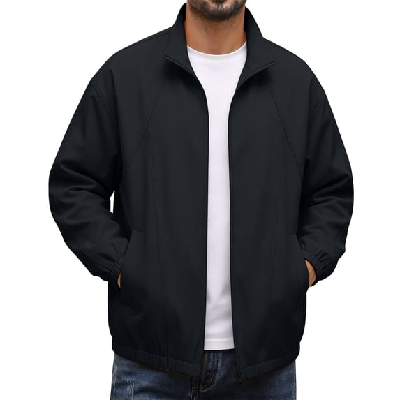 Men's Casual Varsity Bomber Jacket Loose Casual Collar Jacket Decorative Stitching Detail Solid Color Zip Up Outerwear Coat for Commute Casual Outings