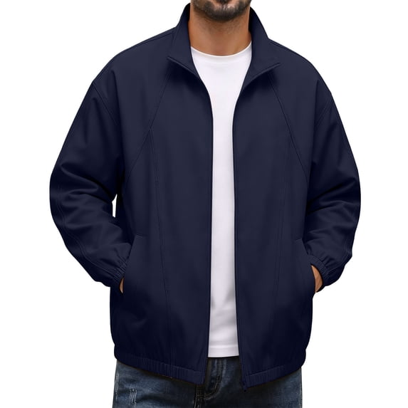 Men's Casual Varsity Bomber Jacket Loose Casual Collar Jacket Decorative Stitching Detail Solid Color Zip Up Outerwear Coat for Commute Casual Outings