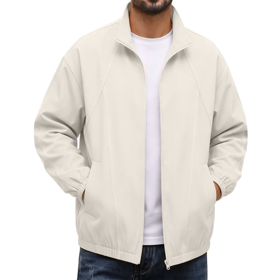 Men's Casual Varsity Bomber Jacket Loose Casual Collar Jacket Decorative Stitching Detail Solid Color Zip Up Outerwear Coat for Commute Casual Outings