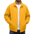 thumbnail image 1 of Men's Casual Varsity Bomber Jacket Loose Casual Collar Jacket Decorative Stitching Detail Solid Color Zip Up Outerwear Coat for Commute Casual Outings, 1 of 9