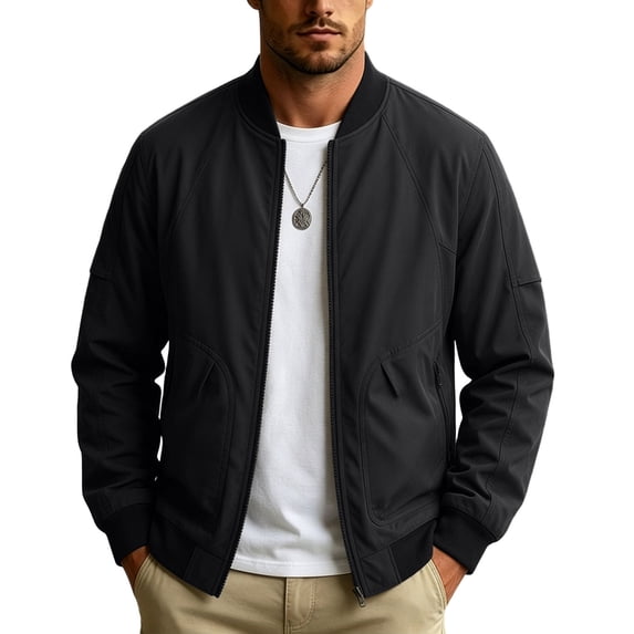 Men's Casual Varsity Bomber Jacket Spring Fall Standing Collar Warm Zipper Long Sleeved Baseball Uniform Fashion Casual Coats with Pockets