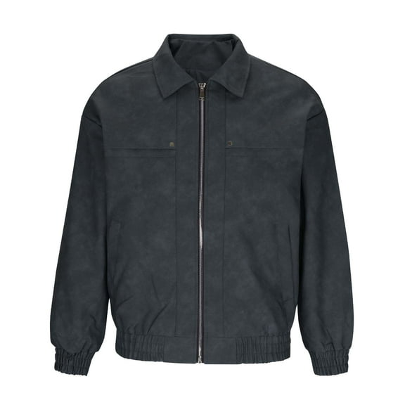 Men's Casual Varsity Jacket Vintage Zip Up Lightweight Suede Leather Bomber Jackets Casual Preppy Outerwear With Pockets