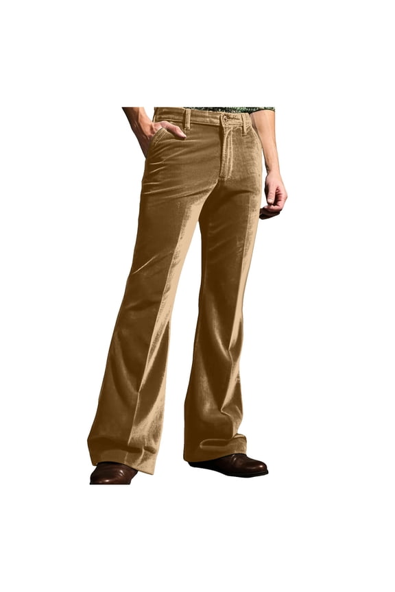 Men's Casual Velvet Flared Trousers Business Daily Comfort Pocket Modern Dress Pants Fashion Holiday Brown S