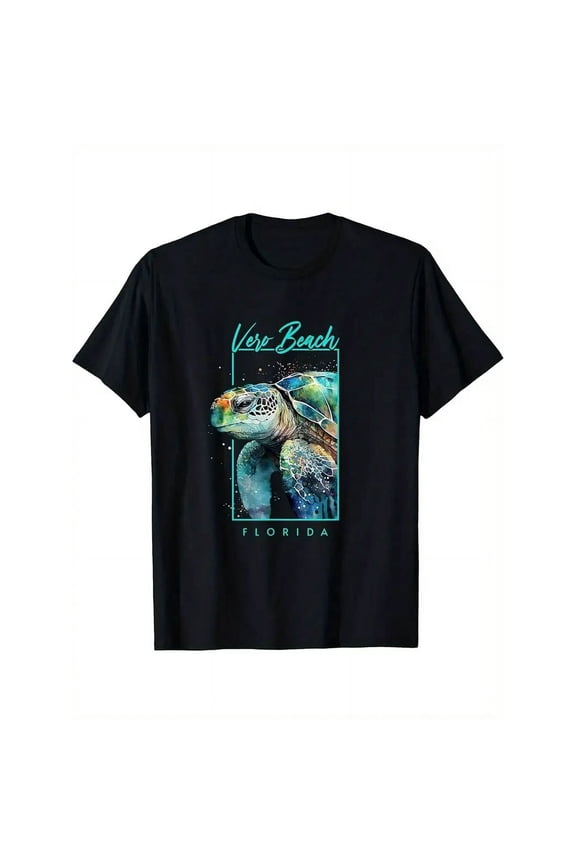Men's Casual Vero Beach Florida Watercolor Sea Turtle Graphic T-Shirt
