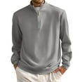 thumbnail image 1 of Men’s Casual Waffle Knit Half Zip Pullover Long Sleeve Lightweight Stand Collar Sweater Top, Comfortable Fit, 1 of 5