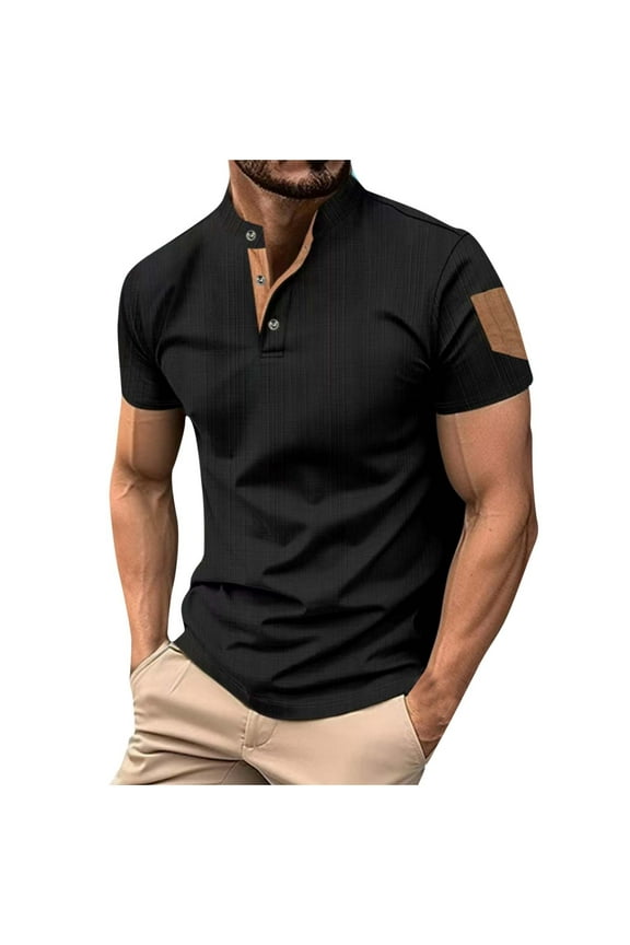 Men's Casual Waffle Knit Henley Short Sleeve Buttoned T-Shirts