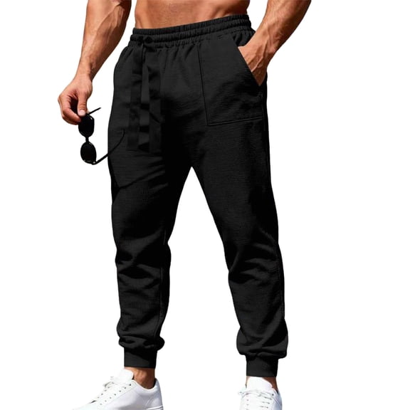 Men's Casual Waffle Knit Jogger Pants with Adjustable Drawstring Waist and Elastic Cuffs Suitable for Daily Wear