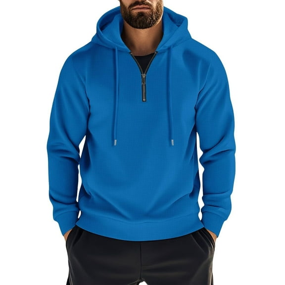 Men’s Casual Waffle Knit Pullover Hoodie With Half Zip Long Sleeve Lightweight Hooded Sweatshirt For Everyday Wear,Size M-3XL