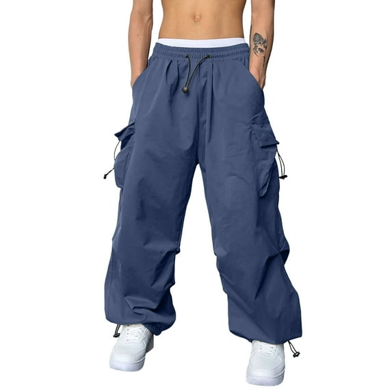 Men's Casual Waist Color Sports Cargo Pants - Woven Pocket Foot Rope - All Season Streetwear