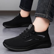 Mens Casual Walking Shoes Lightweight Mesh Running Sneakers Breathable Slip On Tennis Shoes Comfortable Athletic Work Shoes Non Slip Everyday Comfort Gym Fitness Travel Sneakers, Black, US Size 7