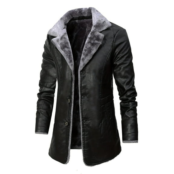 Men's Casual Warm PU Leather Jacket, Chic Fleece Lined Blazer Biker Jacket For Fall Winter Business