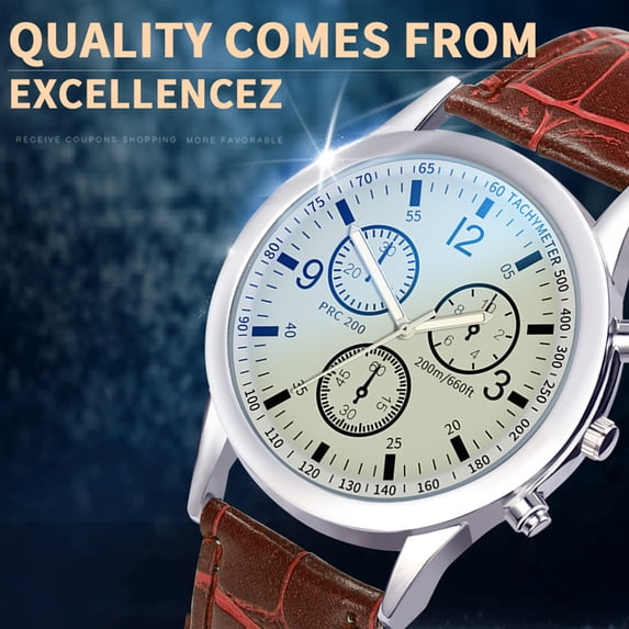 Men’s Casual Watch Combines Brown Strap Round Analog Dial Silver Tone Case And Subdial Details For Business Dress Fashion