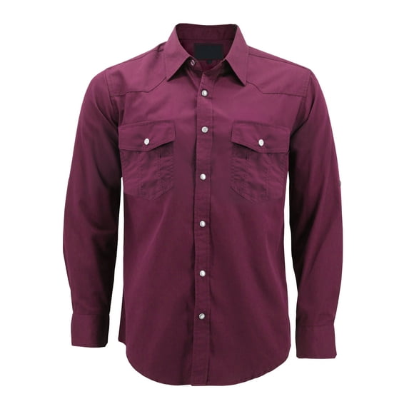 Men’s Casual Western Pearl Snap Button Down Long Sleeve Cowboy Dress Shirt (Burgundy, 3XL)