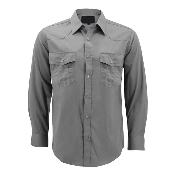Men’s Casual Western Pearl Snap Button Down Long Sleeve Cowboy Dress Shirt (Light Gray, 4XL)