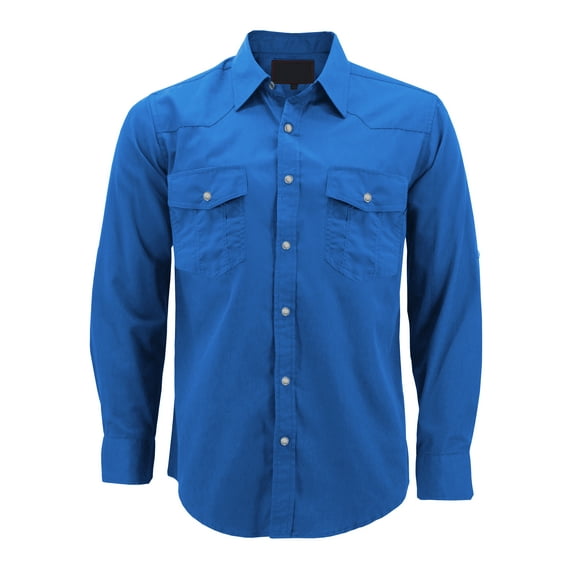 Men’s Casual Western Pearl Snap Button Down Long Sleeve Cowboy Dress Shirt (Royal Blue, M)