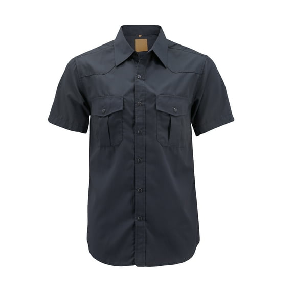 Men’s Casual Western Pearl Snap Button Down Short Sleeve Cowboy Dress Shirt (Dark Gray #1, XL)