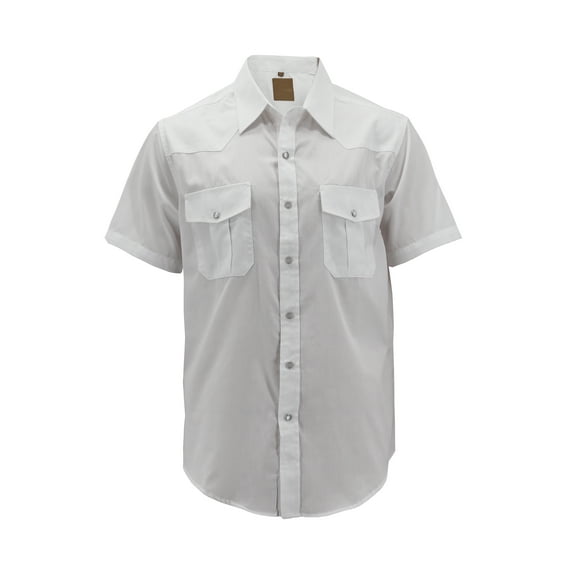 Men’s Casual Western Pearl Snap Button Down Short Sleeve Cowboy Dress Shirt (White #5, 2XL)