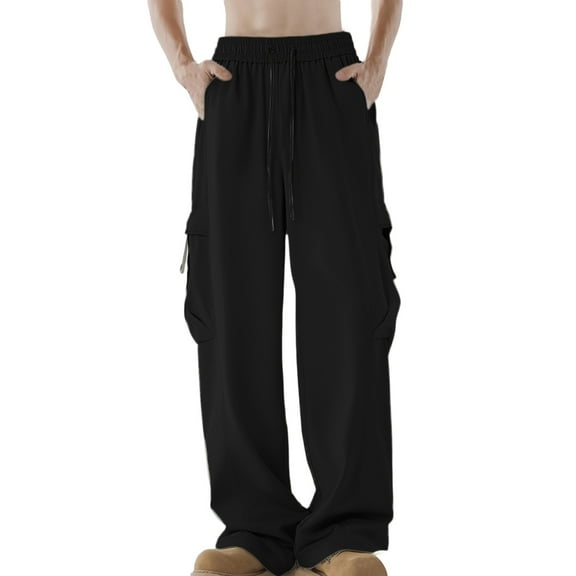 Men's Casual Wide Leg Drawstring Cargo Pants - Plus Size Loose Fit Streetwear