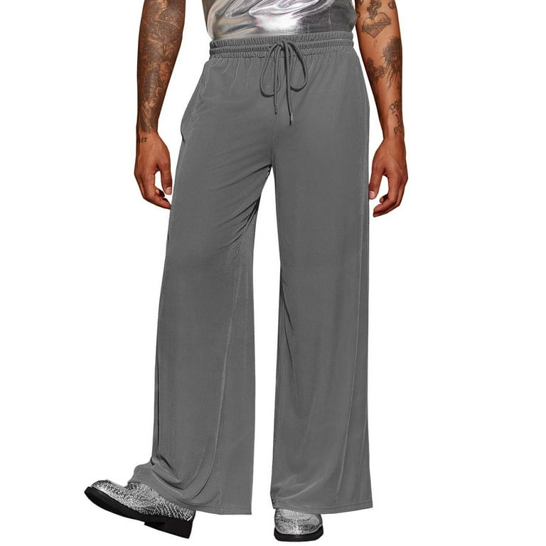 Men s Casual Wide Leg Lounge Pants with Drawstring Comfortable and Stylish Relaxed Fit Walmart