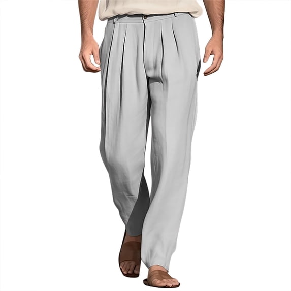 Men's Casual Wide Leg Pants Elastic Waist Comfortable Solid Color Loose Fit Breathable Stretchable Pocket Design Versatile Outdoor Mens Beach Pants Trousers Vacation Cargo Pants