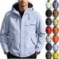 thumbnail image 1 of Men's Casual Windproof Waterproof Hooded Jacket Coat Outdoor Hiking Full-Zip Drawstring Polyamide Multiple Pockets Traveling Outfits Spring Fall Fashion Essential Hoodie | JASKFLY,Army Green L, 1 of 9