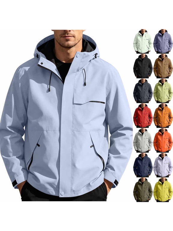 Men's Casual Windproof Waterproof Hooded Jacket Coat Outdoor Hiking Full-Zip Drawstring Polyamide Multiple Pockets Traveling Outfits Spring Fall Fashion Essential Hoodie | JASKFLY,Coffee XL