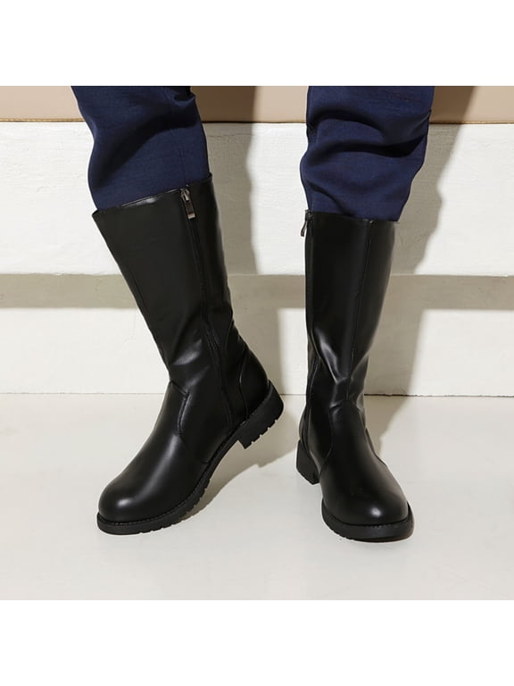 Men's Casual Winter Buckle Mid-Calf Cowboy Boots, Soft Comfortable Support Fabric, Low Heel Round Toe, Fashionable Outdoor and Indoor Wear, Perfect for Jeans and Casual Outfits Black I