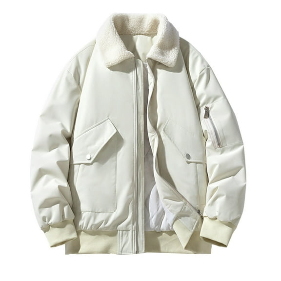 Men's Casual Winter Jacket Warm Lined Trucker Coat Thickened Washed Turn Down Collar Cargo Outerwear