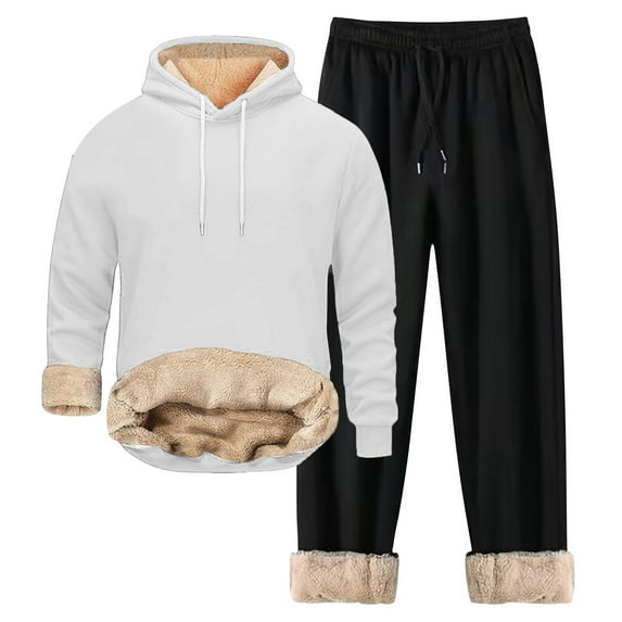 Men's Casual Winter Sports Suit Set Comfortable Zippered Hooded Jacket And Pants With Pockets
