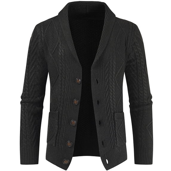 Men's Casual Wool Blend Cardigan Sweaters Long Sleeve Cable Knit Sweater Color: Black Size: L