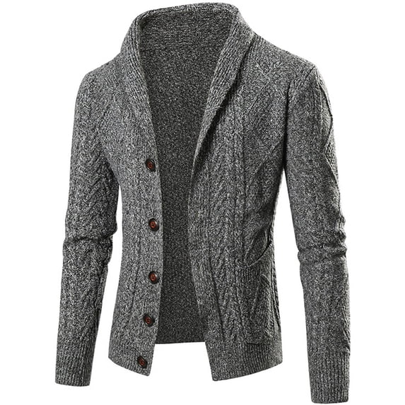 Men's Casual Wool Blend Cardigan Sweaters Long Sleeve Cable Knit Sweater Color: Grey Size: XXL