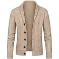 thumbnail image 1 of Men's Casual Wool Blend Cardigan Sweaters Long Sleeve Cable Knit Sweater Color: Khaki Size: M, 1 of 8