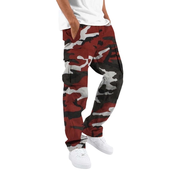 Men's Casual Work Pants with Adjustable Drawstring Waist, Multi-Pocket Design & Straight-Leg Fit for Hiking, Training, and Everyday Use (Lightweight & Breathable),Wine L